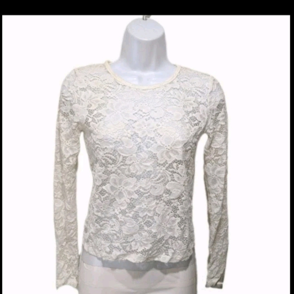 Hollister California Burnout Lace Top Long Sleeve Blouse XS Whimsical Fairy 90s